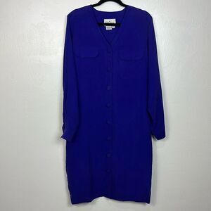 Victoria Soie Vintage 100% Silk Long Sleeve Button Front Dress Size 12